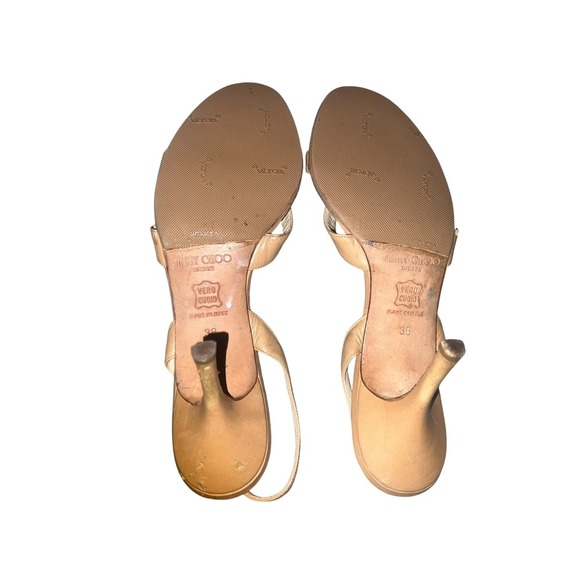 Jimmy Choo Slingback Beige Leather  US7 Heel 7.5cm elegant avant garde - Picture 5 of 9